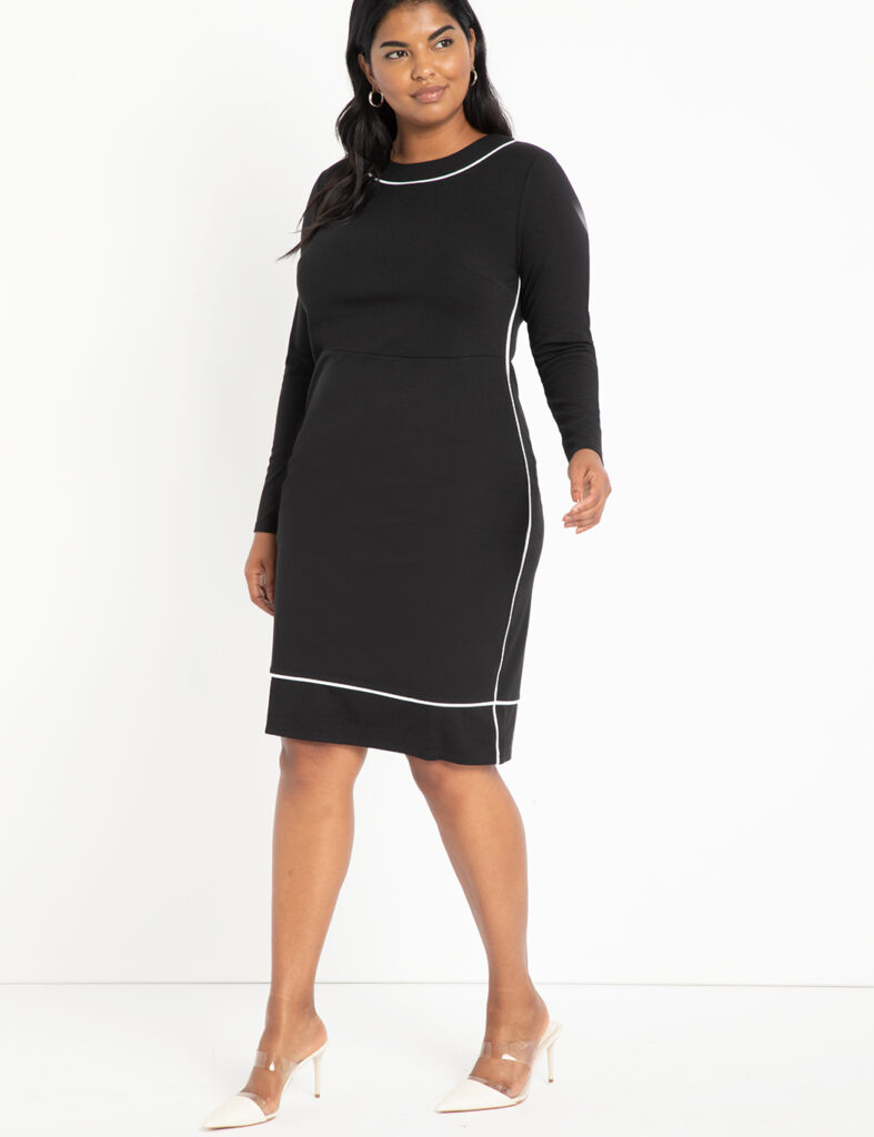 Black piped trim cocktail dress from Eloquii
