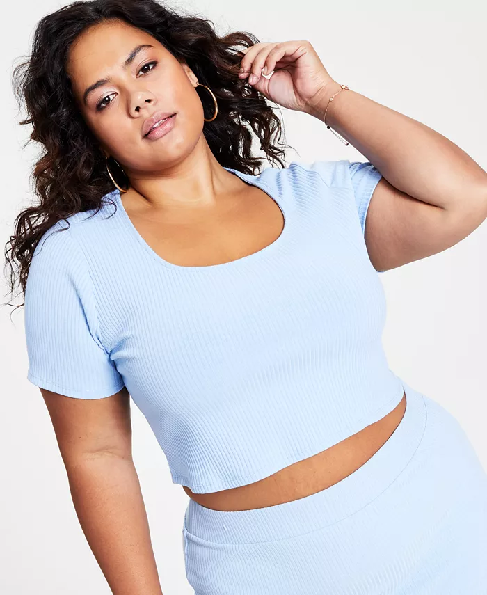 BAR III Trendy Plus Size Ribbed-Knit Crop Top (Macy’s)
