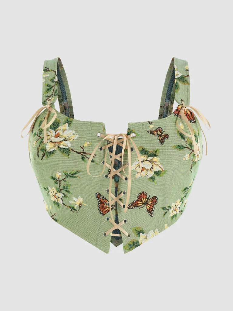 Cider Curve & Plus Floral & Butterfly Lace Up Tank Top