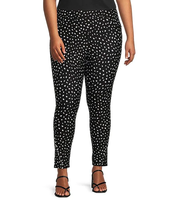Slim Factor by Investments Plus Size Texture Dot Print Classic Waist Cropped Studded Hem Pull-On Ponte Leggings