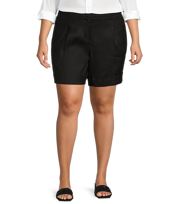 Black cuffed dress shorts with plus sizes