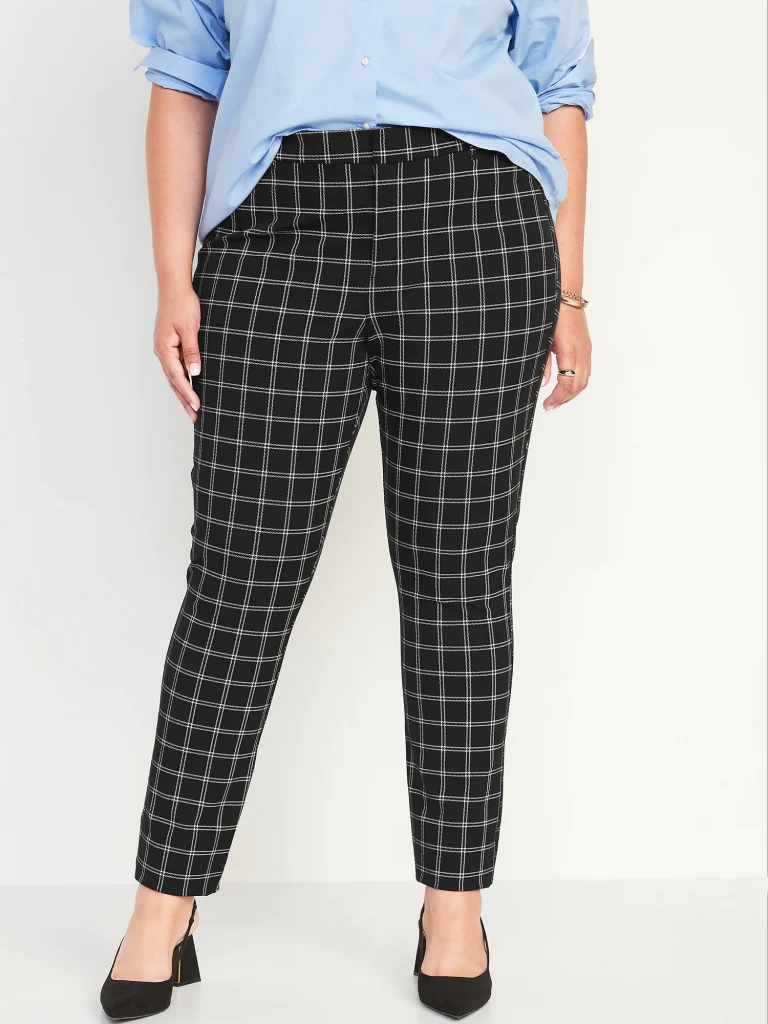 High-Waisted Windowpane-Plaid Pixie Skinny Ankle Pants for Women
