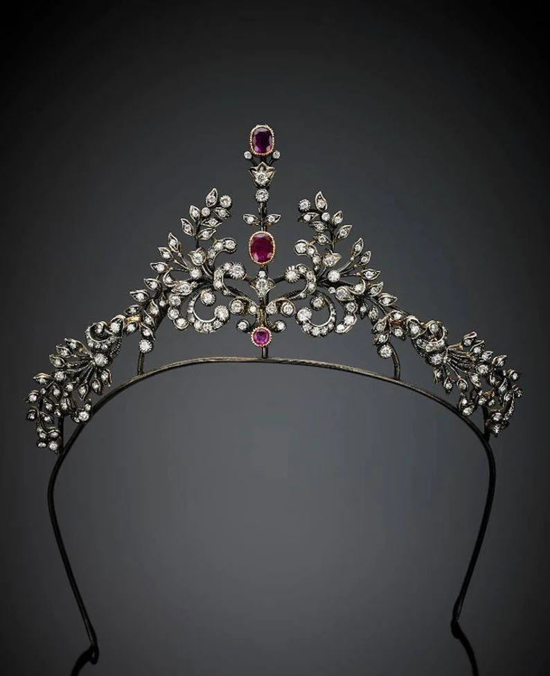 ANTIQUE Victorian Crowns and Tiaras Rose cut Diamond .Silver Purity 92.5 ,Handmade Crown