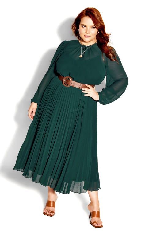 Emerald pleated dress