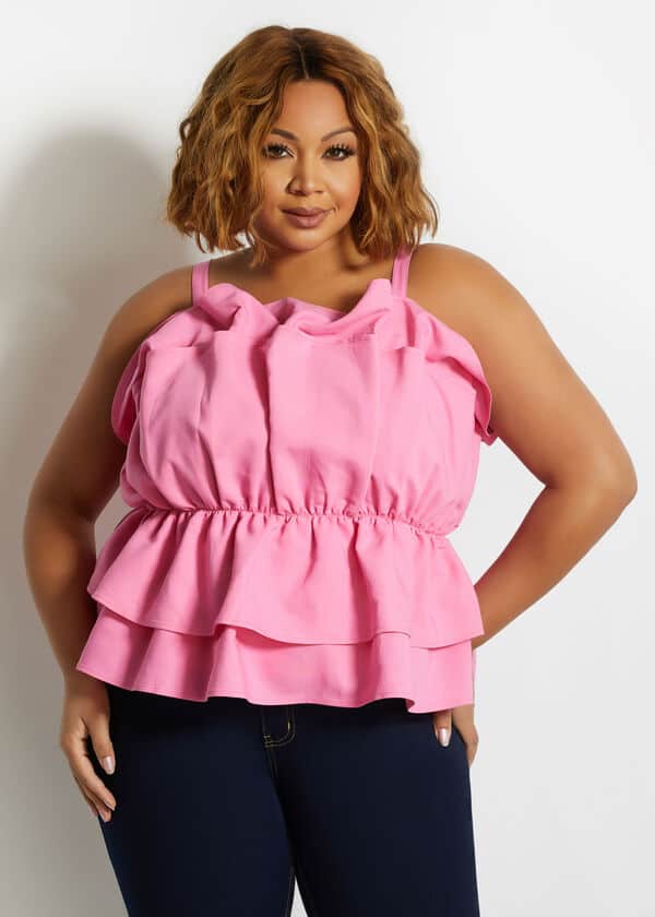 Layered ruffled peplum top by Ashley Stewart