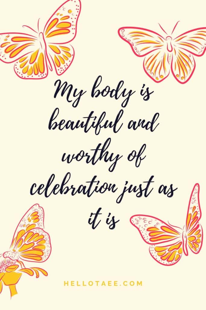 Preview image for Friday affirmations, features the text: "My body is beautiful and worthy of celebration just as it is."