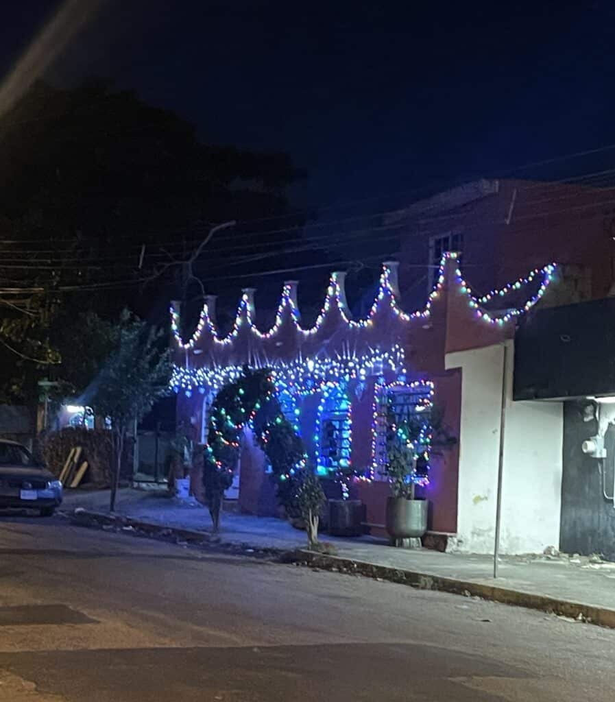 Christmas lights on a home in Merida.