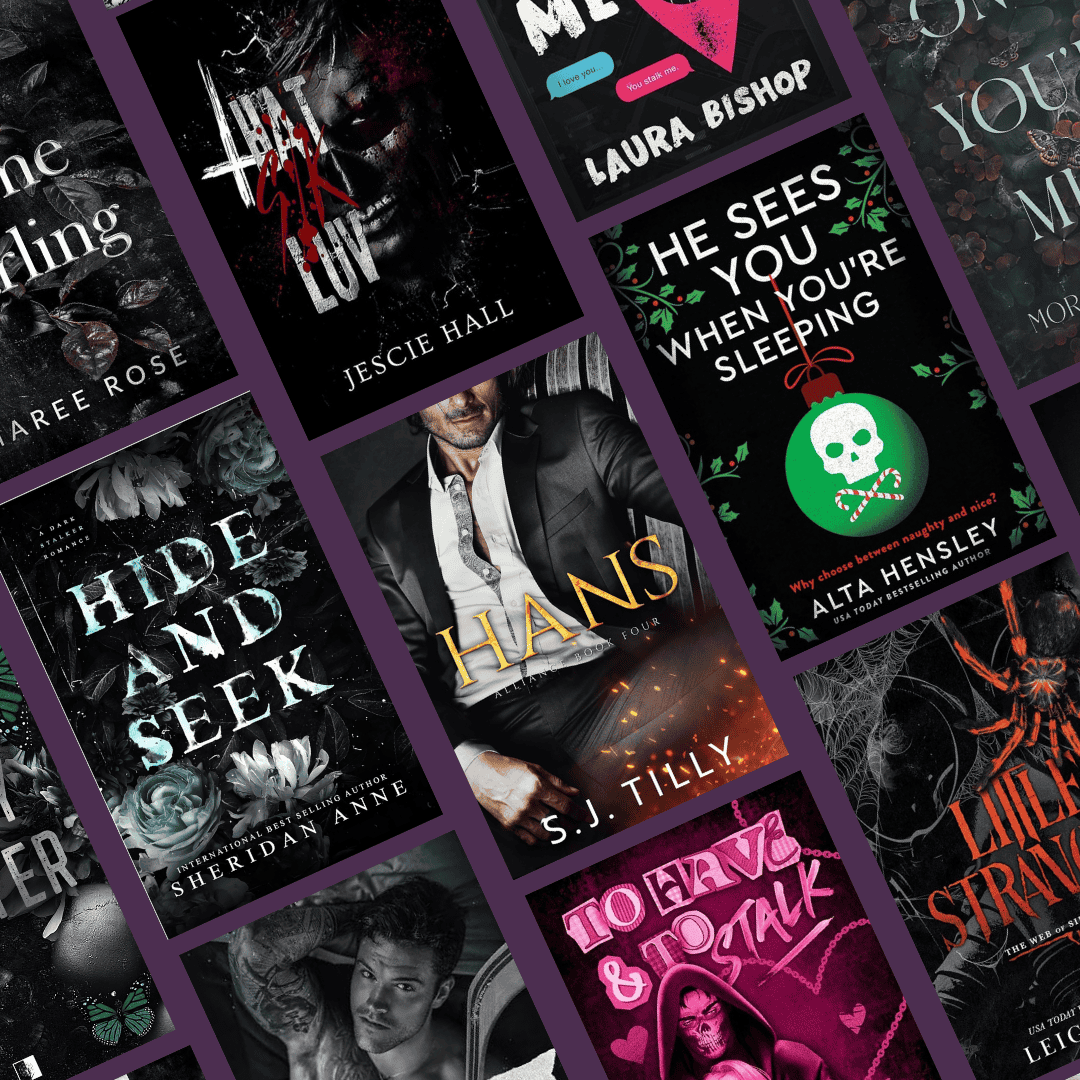 Cover for the Stalker Romance Novels post - with purple background.