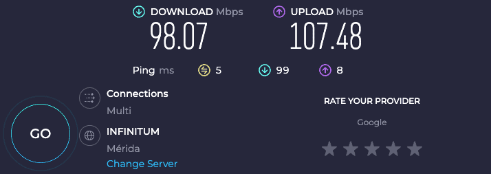 Screenshot of my internet speeds in Merida